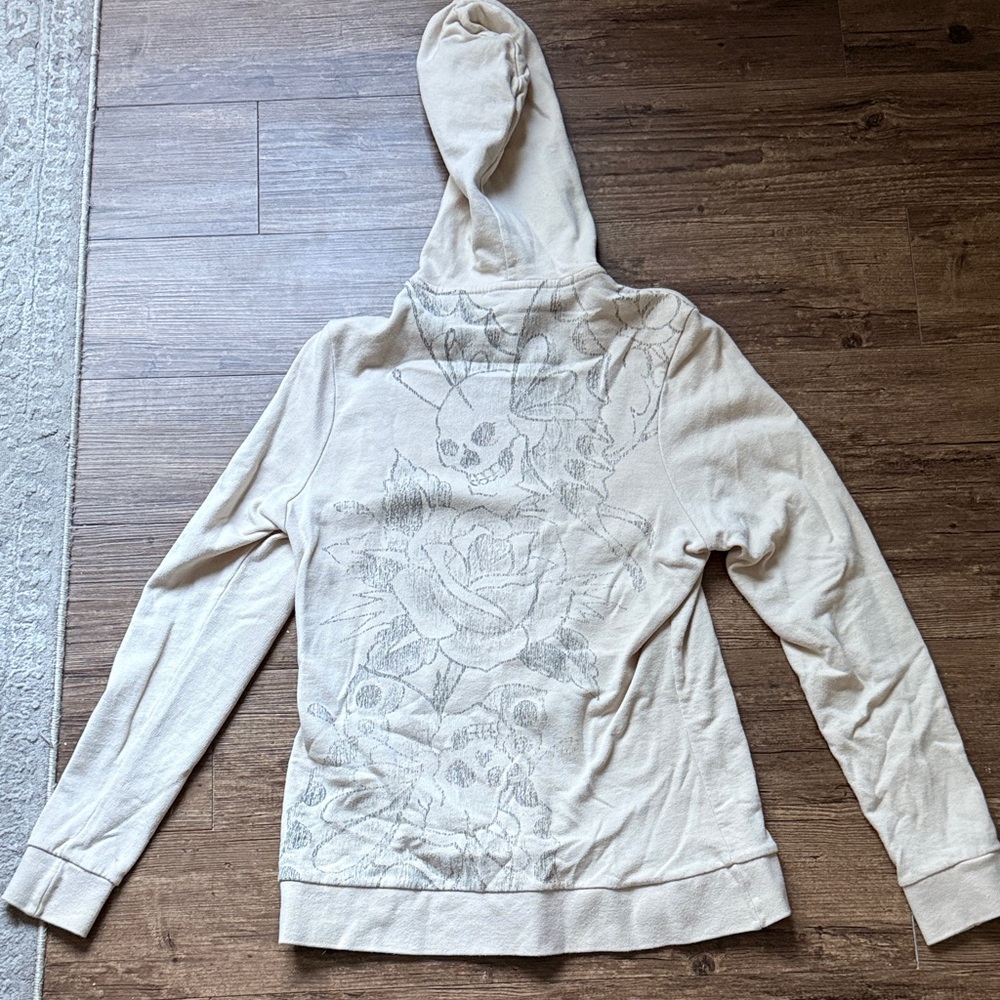 Ed Hardy Y2K Graphic Beige Zip Up Hoodie